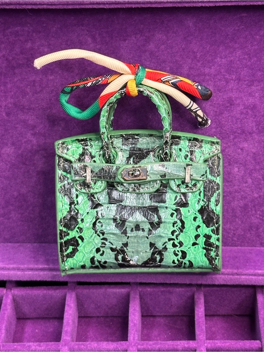 Mini Bag Charm — Green Watercolor Marble
